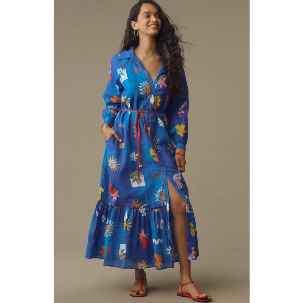 nwt ANTHROPOLOGIE LA MAISE STUDIO sz XL Long-Sleeve Tie Waist Maxi dress